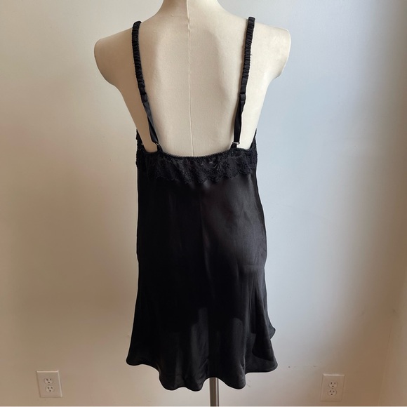 Vintage Oscar de la Renta Pink Label Black Satin Lace Slip Chemise Dress Large - Picture 3 of 6